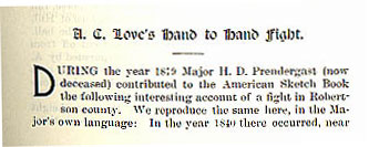 A. C. Love's Hand to Hand Fight story from the book Indian Depredations in Texas by J. W. Wilbarger