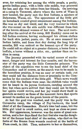 A Comanche Princess story from the book Indian Depredations in Texas by J. W. Wilbarger