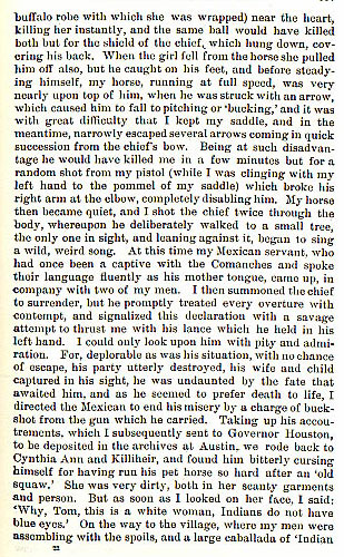 Battle of Pease River - Cynthia Ann Parker story from the book Indian Depredations in Texas by J. W. Wilbarger