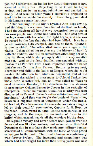 Battle of Pease River - Cynthia Ann Parker story from the book Indian Depredations in Texas by J. W. Wilbarger