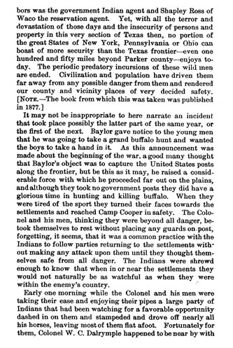 General Baylor's Fight on Paint Creek story from the book Indian Depredations in Texas by J. W. Wilbarger