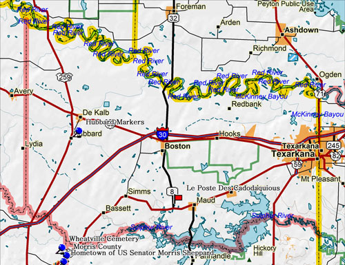 Map of Bowie County Historic Sites