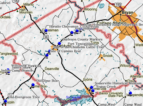 Map of Burleson County Historic Sites