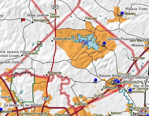 Map of Comal County Historic Sites