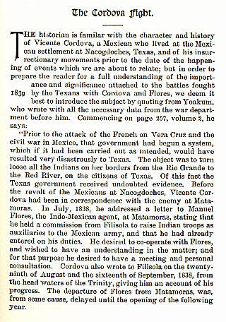 Cordova Fight story from the book Indian Depredations in Texas by J. W. Wilbarger