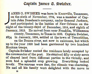 Captain James G. Swisher story from the book Indian Depredations in Texas by J. W. Wilbarger