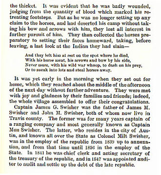 Captain James G. Swisher story from the book Indian Depredations in Texas by J. W. Wilbarger