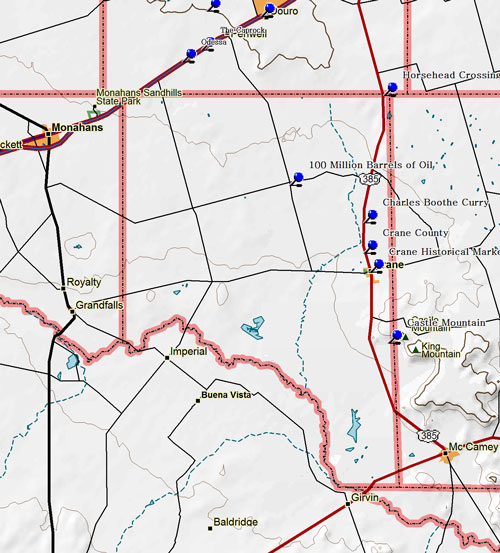 Map of Crane County Historic Sites