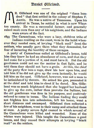Daniel Gilleland story from the book Indian Depredations in Texas by J. W. Wilbarger