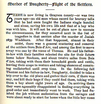 Murder of Daugherty - Flight of the Settlers story from the book Indian Depredations in Texas by J. W. Wilbarger