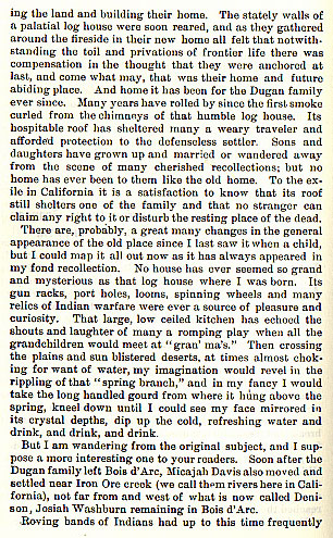 Settlement of the Dugan Family in Grayson County - Murder of Josiah Washburn story from the book Indian Depredations in Texas by J. W. Wilbarger
