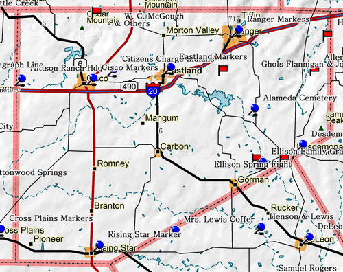 Map of Eastland County Historic Sites