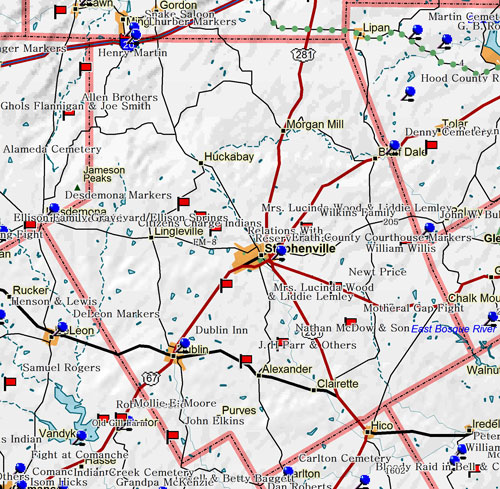 Map of Erath County Historic Sites