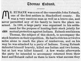 Thomas Eubank story from the book Indian Depredations in Texas by J. W. Wilbarger