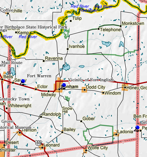 Map of Fannin County Historic Sites