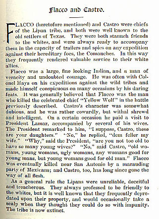 Flacco and Castro story from the book Indian Depredations in Texas by J. W. Wilbarger
