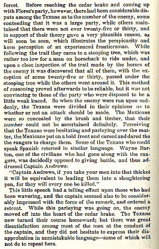 The Flores Fight story from the book Indian Depredations in Texas by J. W. Wilbarger