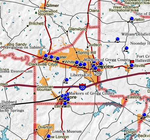 Map of Gregg County Historic Sites