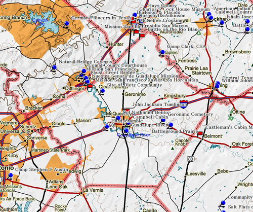 Map of Guadalupe County Historic Sites