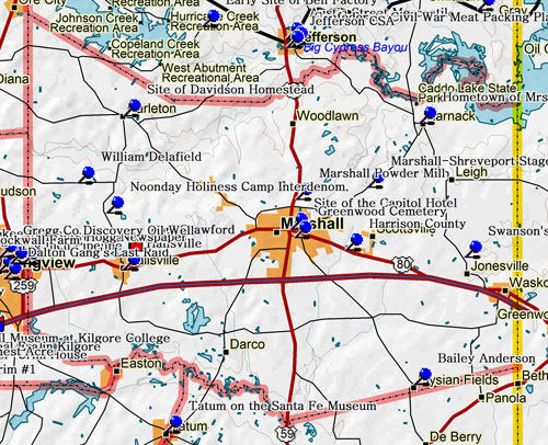 Map of Harrison County Historic Sites