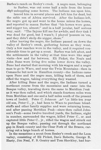 Indian Raids in Erath and Adjoining Counties story from the book Indian Depredations in Texas by J. W. Wilbarger