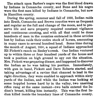 Indian Raids in Erath and Adjoining Counties story from the book Indian Depredations in Texas by J. W. Wilbarger