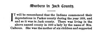 Murders in Jack County story from the book Indian Depredations in Texas by J. W. Wilbarger