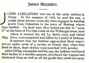 James Alexander story from the book Indian Depredations in Texas by J. W. Wilbarger