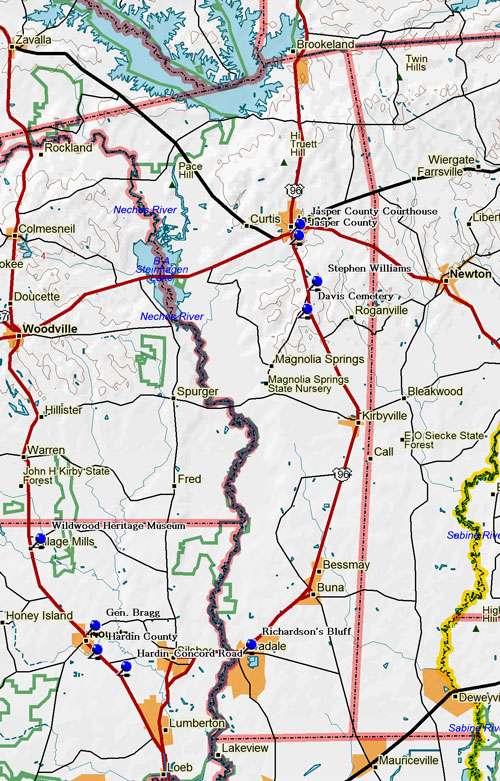 Map of Jasper County Historic Sites