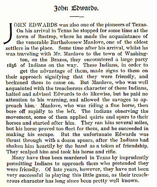 John Edwards story from the book Indian Depredations in Texas by J. W. Wilbarger