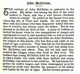 John McClellan story from the book Indian Depredations in Texas by J. W. Wilbarger