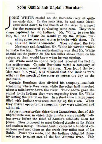 John White and Captain Burnham story from the book Indian Depredations in Texas by J. W. Wilbarger