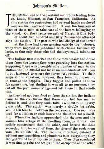 Johnson's Station story from the book Indian Depredations in Texas by J. W. Wilbarger