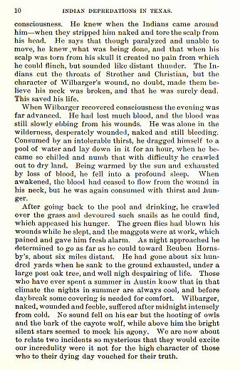 Josiah Wilbarger story from the book Indian Depredations in Texas by J. W. Wilbarger