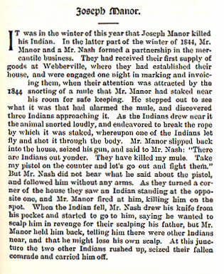 Joseph Manor story from the book Indian Depredations in Texas by J. W. Wilbarger