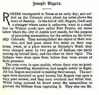 Joseph Rogers story from the book Indian Depredations in Texas by J. W. Wilbarger