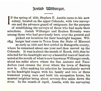Josiah Wilbarger story from the book Indian Depredations in Texas by J. W. Wilbarger