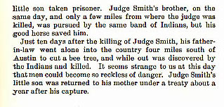 Judge James Smith story from the book Indian Depredations in Texas by J. W. Wilbarger