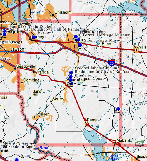 Map of Kaufman County Historic Sites