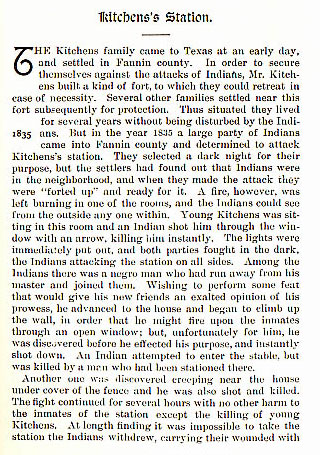 Kitchen's Station story from the book Indian Depredations in Texas by J. W. Wilbarger