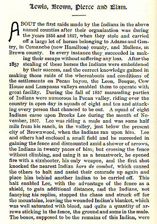 Lewis, Brown, Pierce and Elam story from the book Indian Depredations in Texas by J. W. Wilbarger