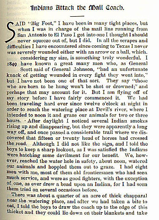 Indians Attack the Mail Coach story from the book Indian Depredations in Texas by J. W. Wilbarger
