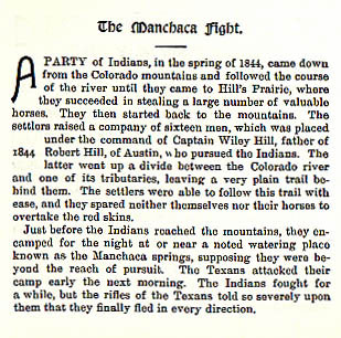 The Manchaca Fight story from the book Indian Depredations in Texas by J. W. Wilbarger