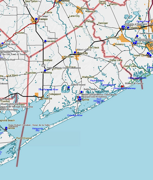 Map of Matagorda County Historic Sites