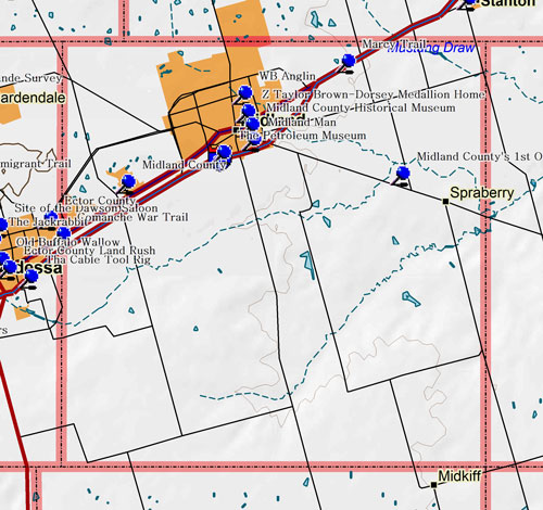 Map of Midland County Historic Sites