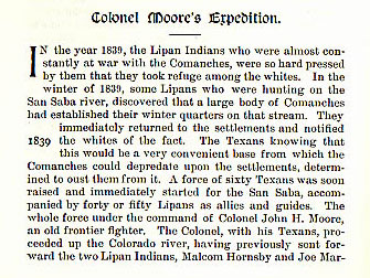 Colonel Moore's Expedition story from the book Indian Depredations in Texas by J. W. Wilbarger