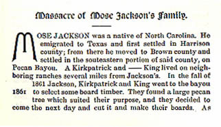 Massacre of Mose Jackson's Family story from the book Indian Depredations in Texas by J. W. Wilbarger