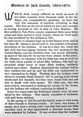 Murders in Jack County, 1864 - 1874 story from the book Indian Depredations in Texas by J. W. Wilbarger