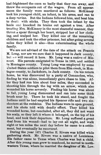 Murders in Jack County, 1864 - 1874 story from the book Indian Depredations in Texas by J. W. Wilbarger