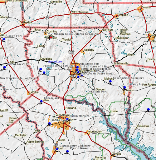 Map of Nacogdoches County Historic Sites